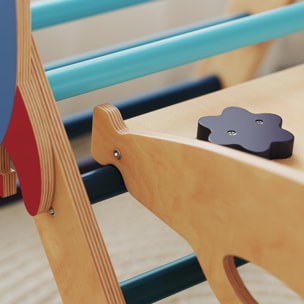 8 en 1 Triángulo de Escalada Montessori, Estructura de Escalada de Madera, Tema de Cohetes, con Arco y Rampa para Deslizarse o Escalar, para Niños de 18-48 Meses, Interiores, Azul