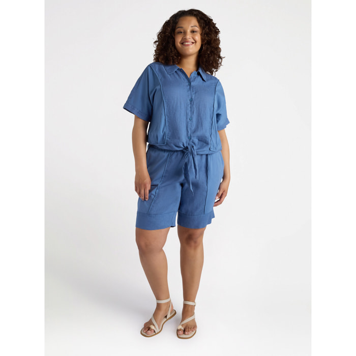Fiorella Rubino - Shorts de lino y punto de algodón - Azul