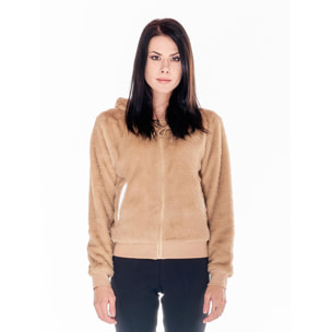 Chaqueta básica de sherpa con capucha para mujer