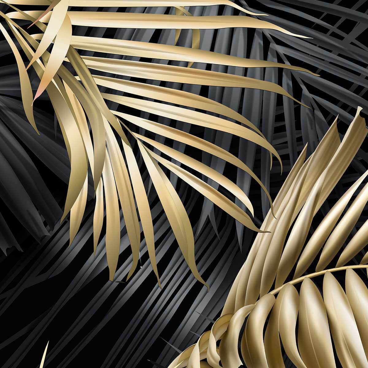 Affiche encadrée feuilles tropicales dorées fond noir Affiche + cadre en métal - Noir