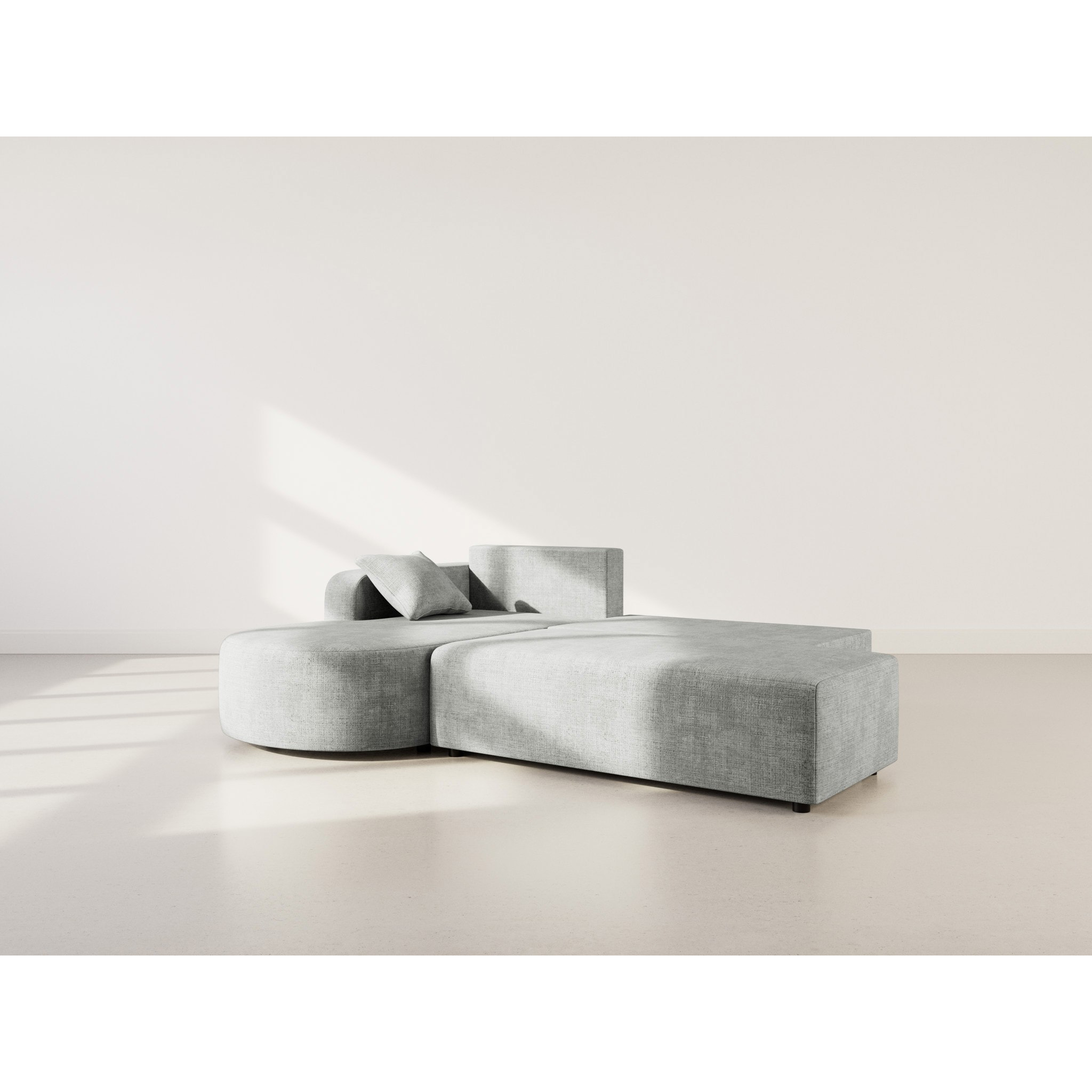 Miro - Canapé d'angle gauche 4 places convertible avec coffre en velours texturé - Gris