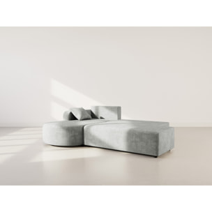 Miro - Canapé d'angle gauche 4 places convertible avec coffre en velours texturé - Gris