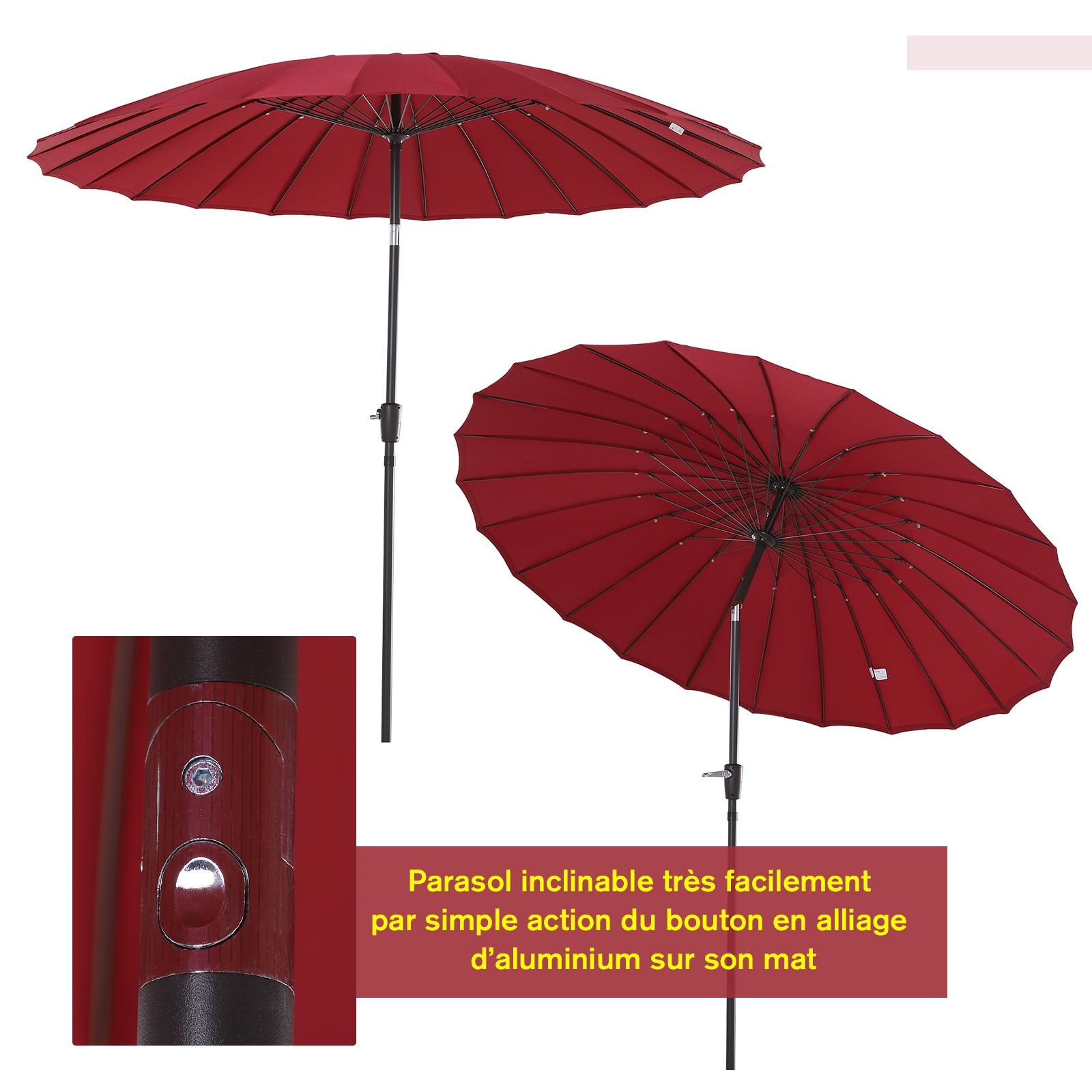 Parasol inclinable rond avec manivelle aluminium fibre de verre polyester diamètre 2,60 m coloris rouge