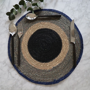 Lot de 6 sets de table bleu en jonc de mer 38cm LUNA