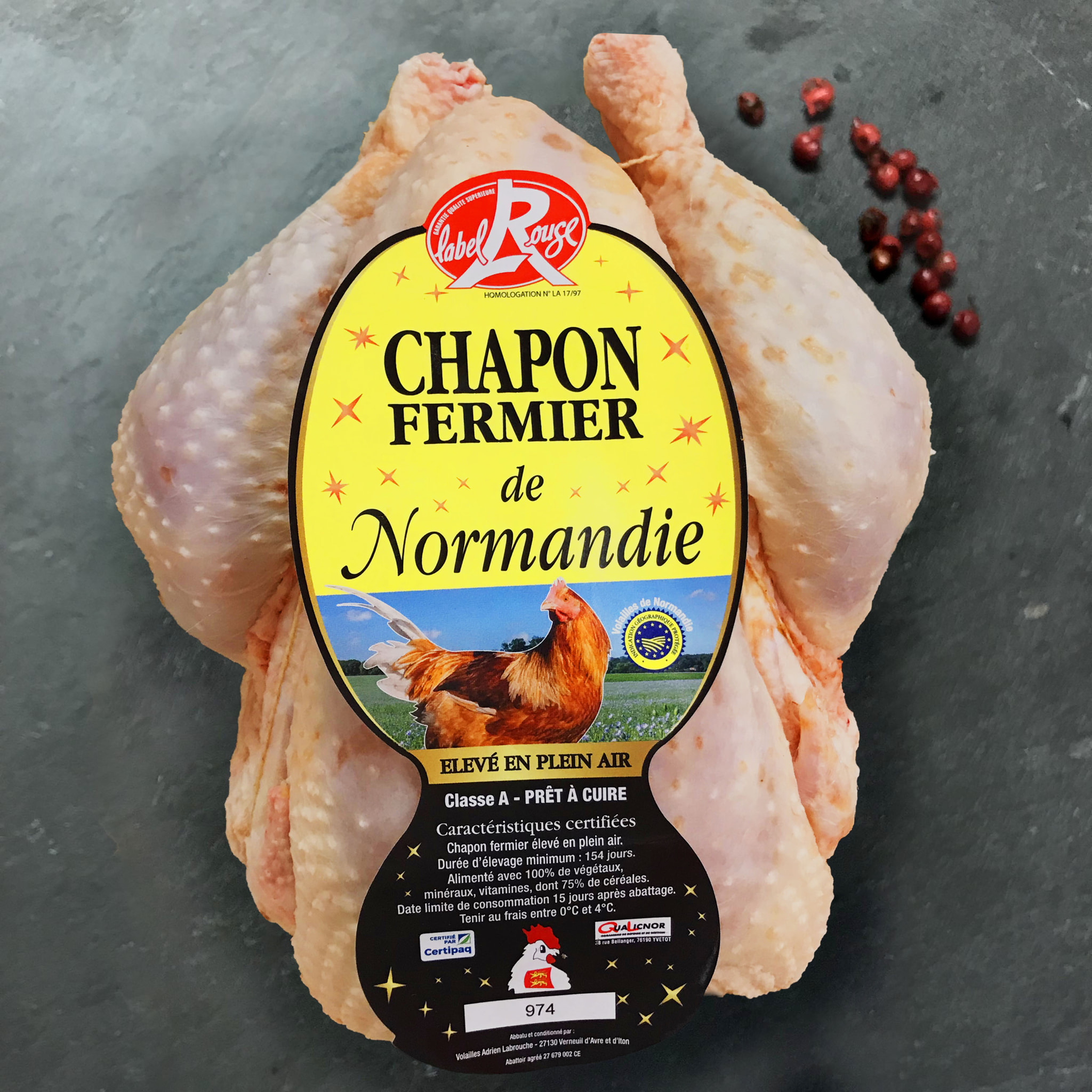 Chapon fermier Label Rouge de Normandie prêt à cuire - 3,2 kg