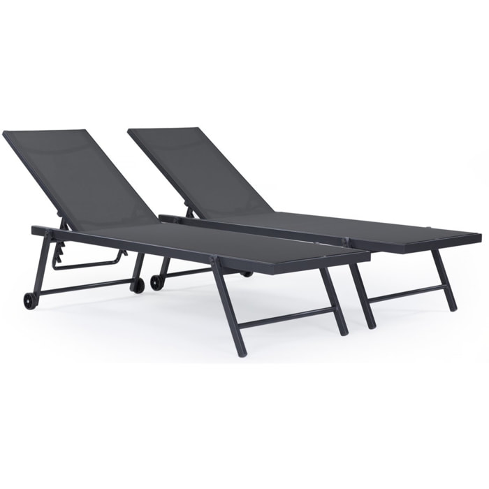 Lot de 2 bains de soleil textilène aluminium "Jolia" - Gris foncé