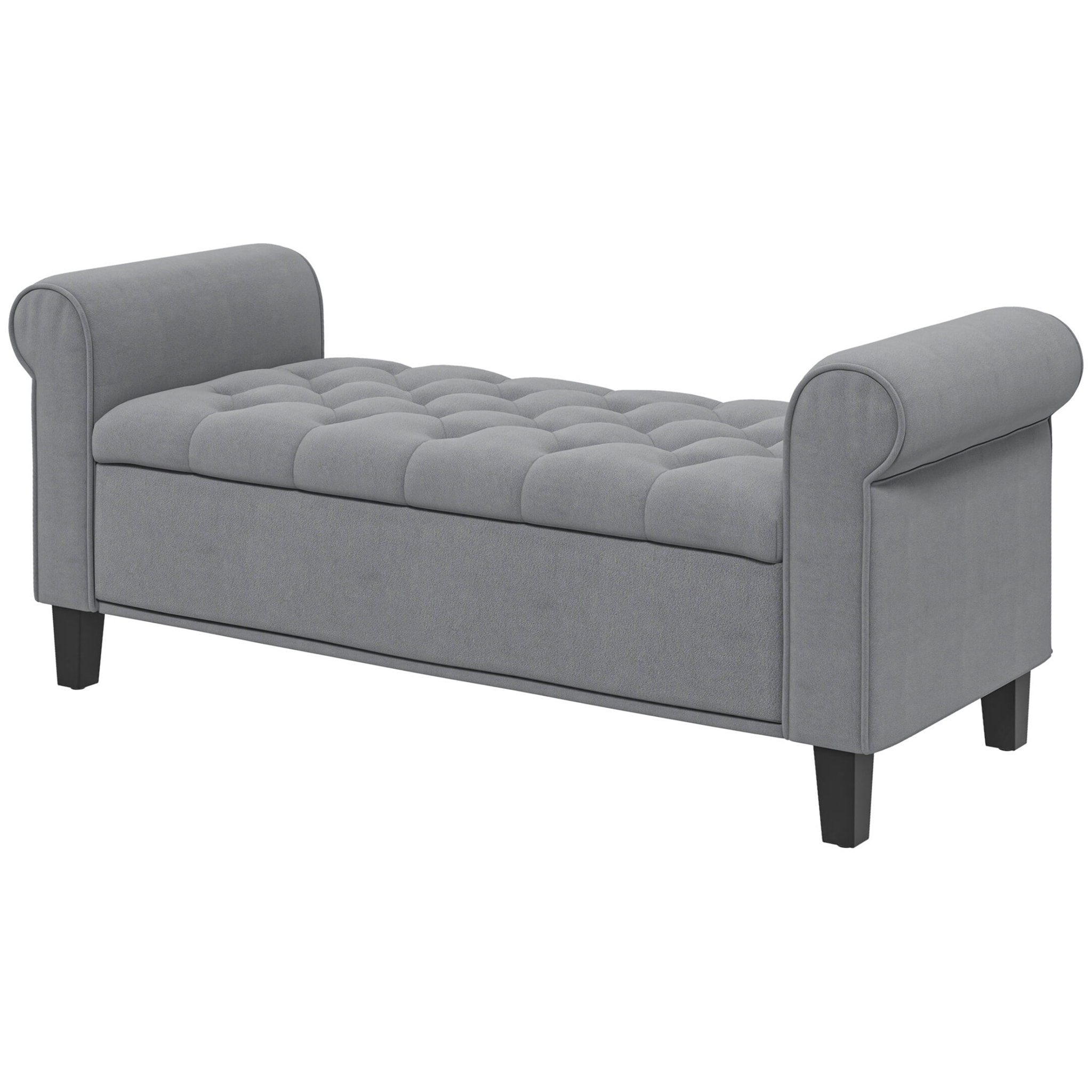 Banc coffre banquette coffre de rangement velours dim. 126 x 48,5 x 57 cm piètement bois hévéa noir gris