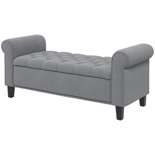 Banc coffre banquette coffre de rangement velours dim. 126 x 48,5 x 57 cm piètement bois hévéa noir gris