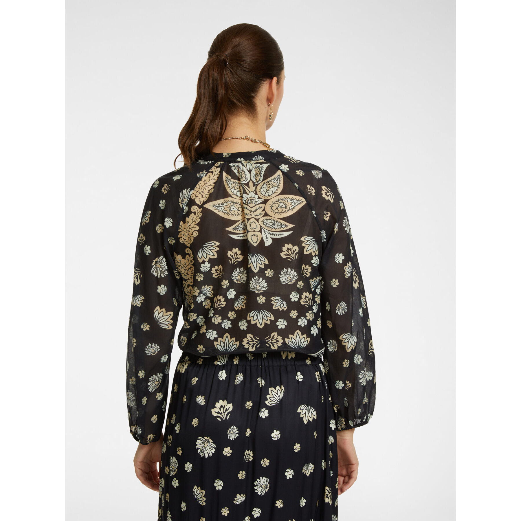 Elena Mirò - Blusa de muselina de algodón estampada - Negro