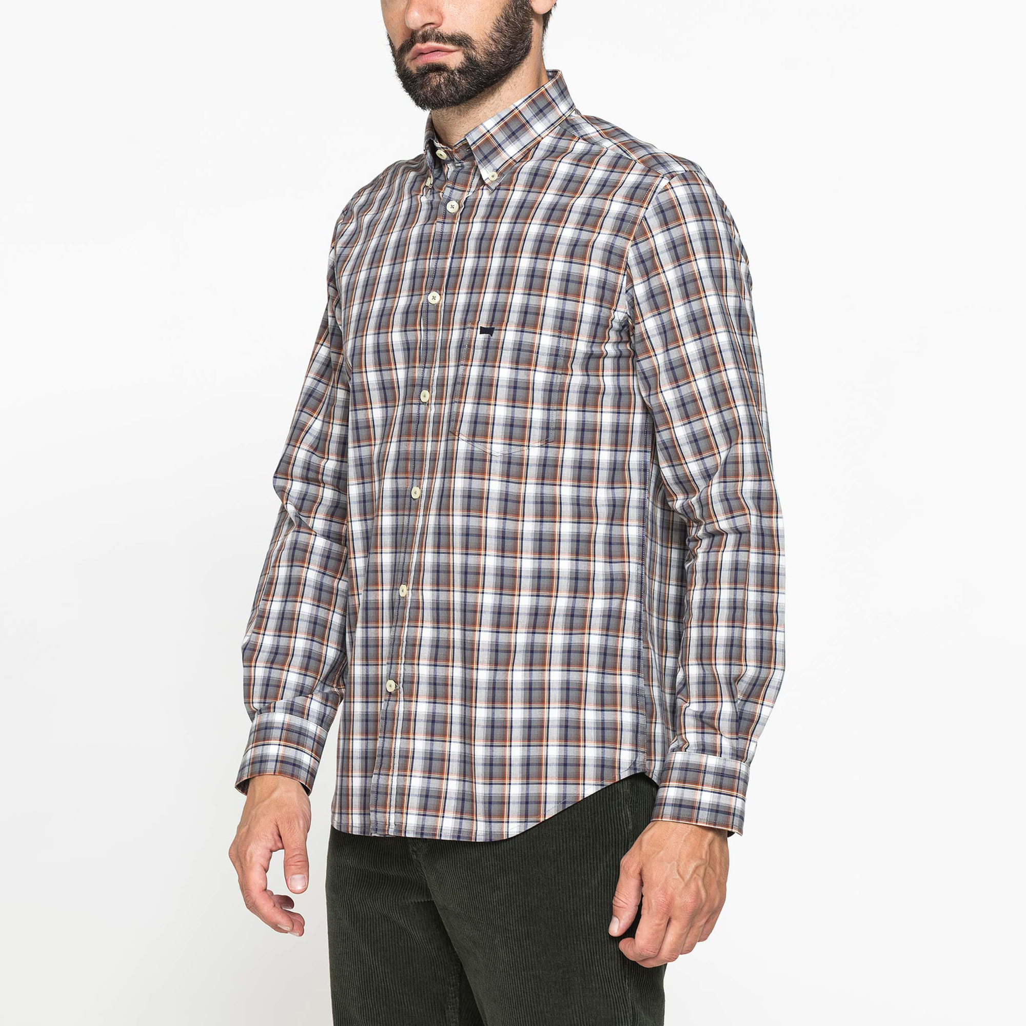 CAMICIA FANTASIA TINTO FILO CON COLLO BUTTON-DOWN