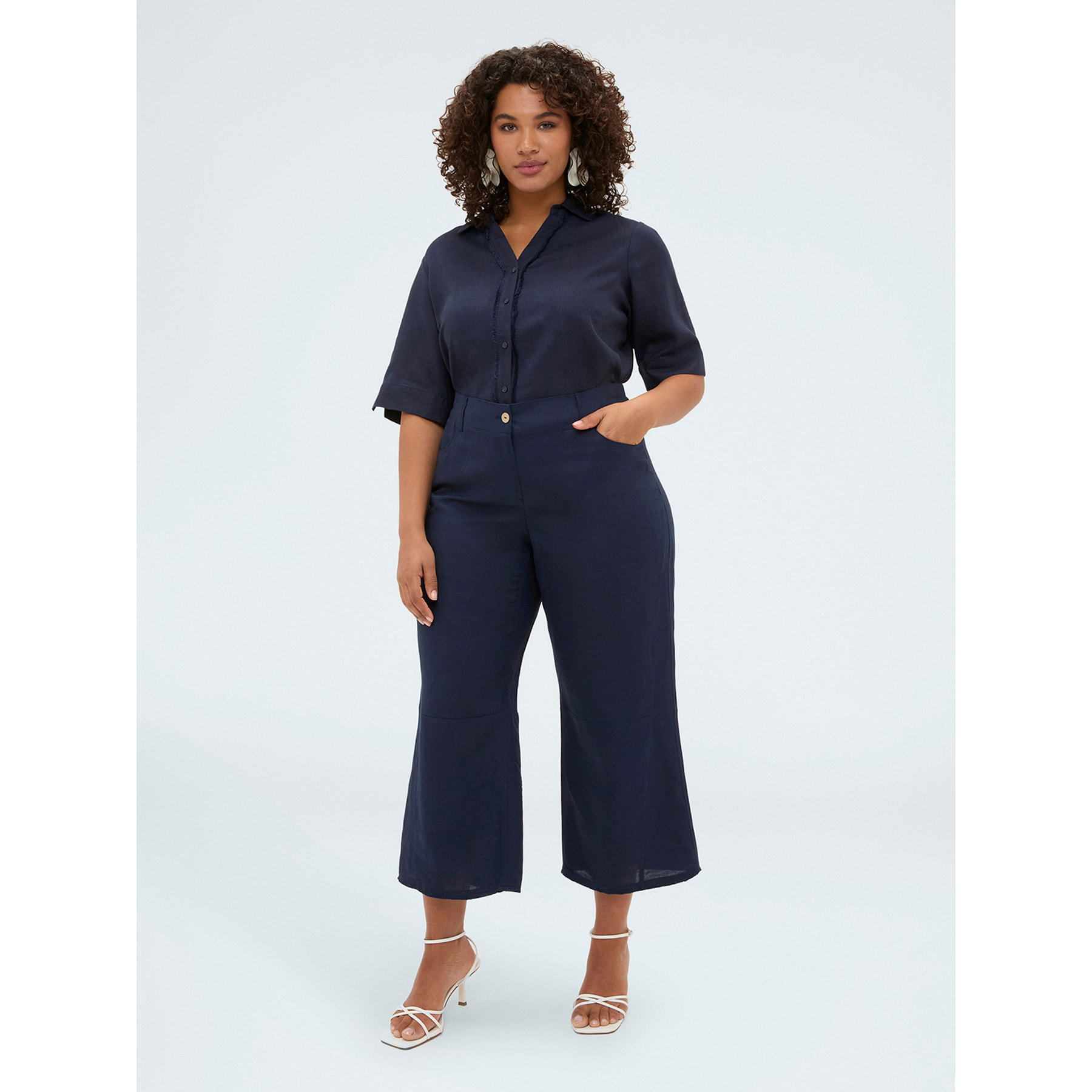 Fiorella Rubino - Pantalones de mezcla de lino y viscosa - Azul