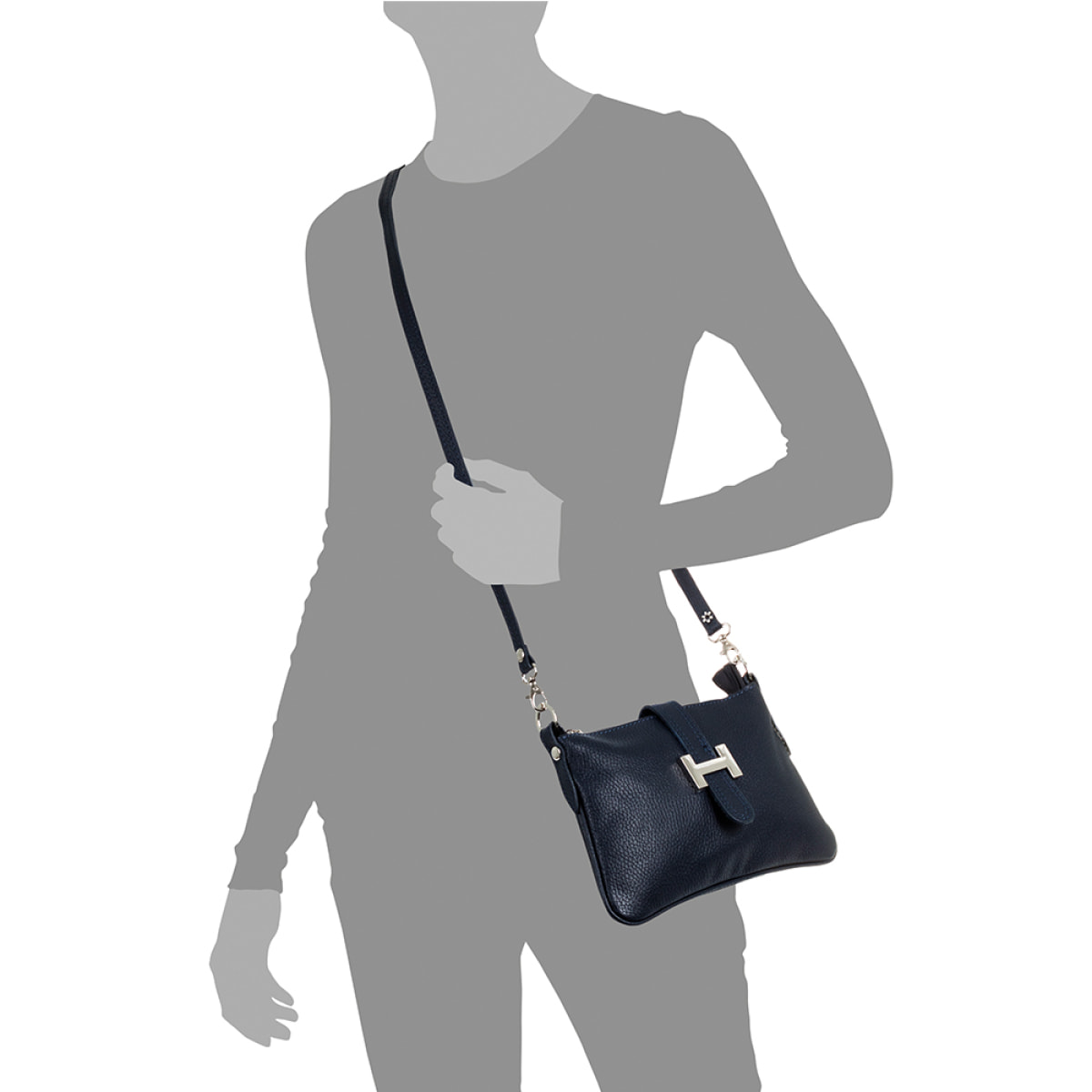 FIRENZE ARTEGIANI Borsa a Mano da Donna Allerona. Vera Pelle Dollaro Made in Italy 24x2x14 Cm. Colore blu marino