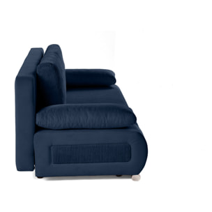 Elio - canapé 3 places convertible - avec coffre - en velours et velours côtelé - Bleu marine