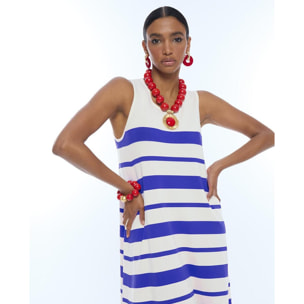 Abito corto in maglia con spalline larghe e riga irregolare