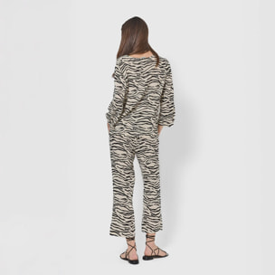 Completo midi yves in viscosa beige/nera