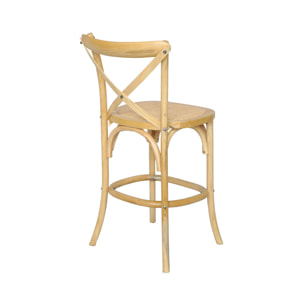 Tabouret de bar bistrot vintage en bois naturel avec repose-pieds