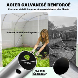Serre tunnel de jardin 24m² 2 grandes fenêtres bâche PE 140 g/m² blanc