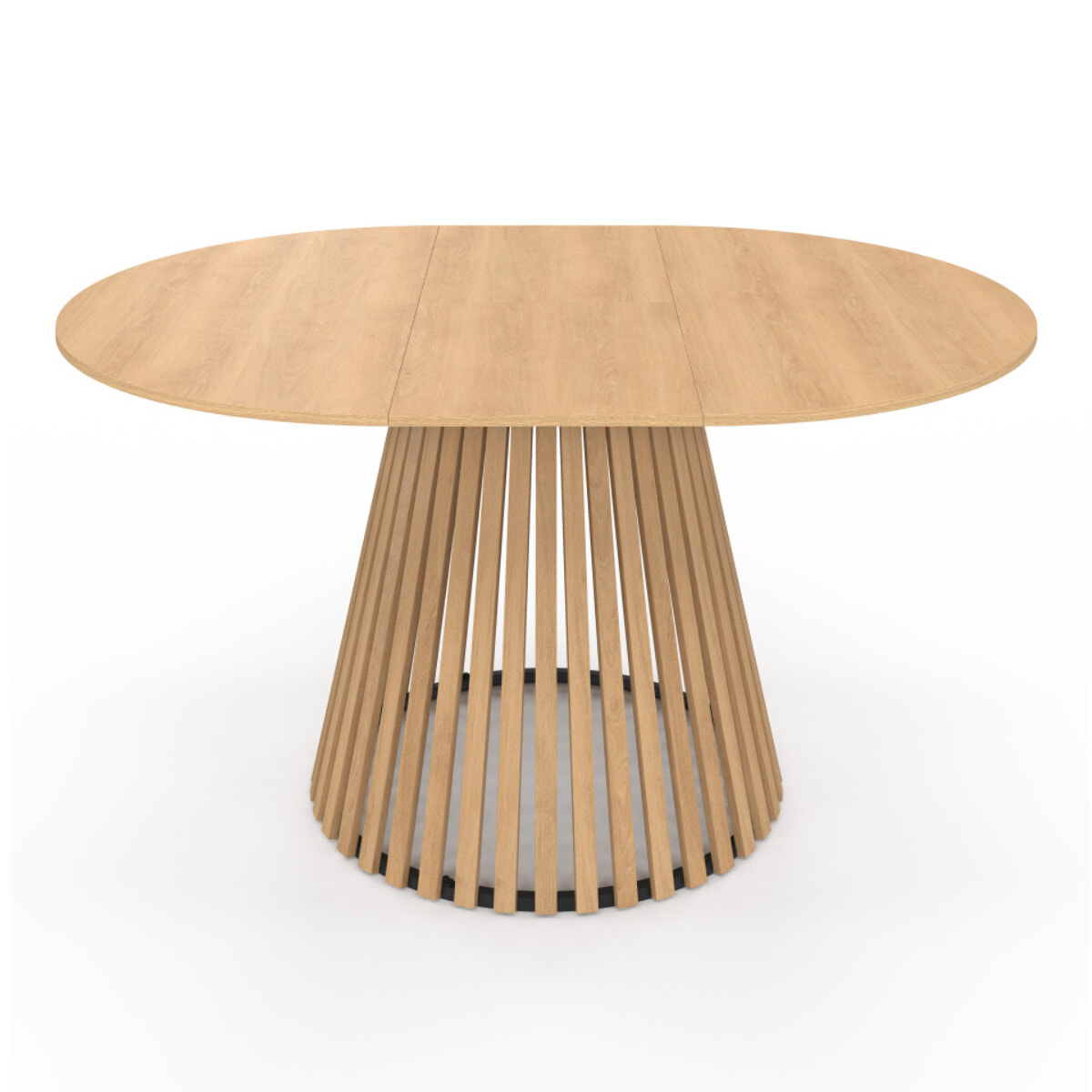 Tables repas Camélia plateau rond extensible 110-150cm et pieds lattes - Bois