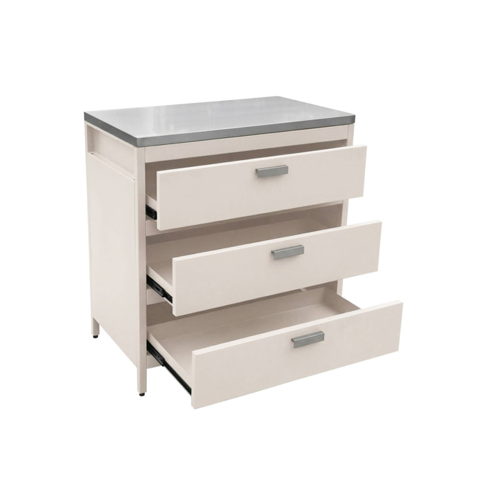 Cuisine d'extérieure en acier beige avec 3 tiroirs L80cm