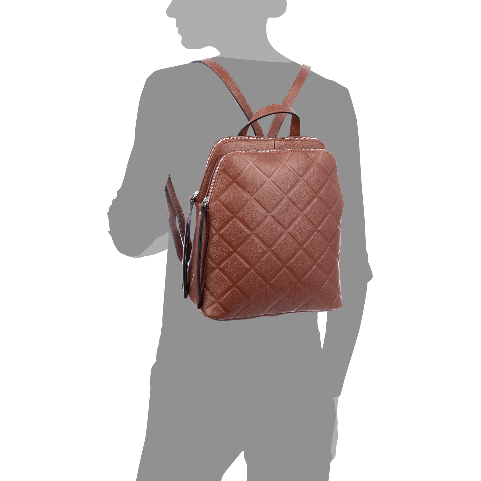 Arquà zaino donna. Pelle autentica Dollaro goffrata geometrica grande.