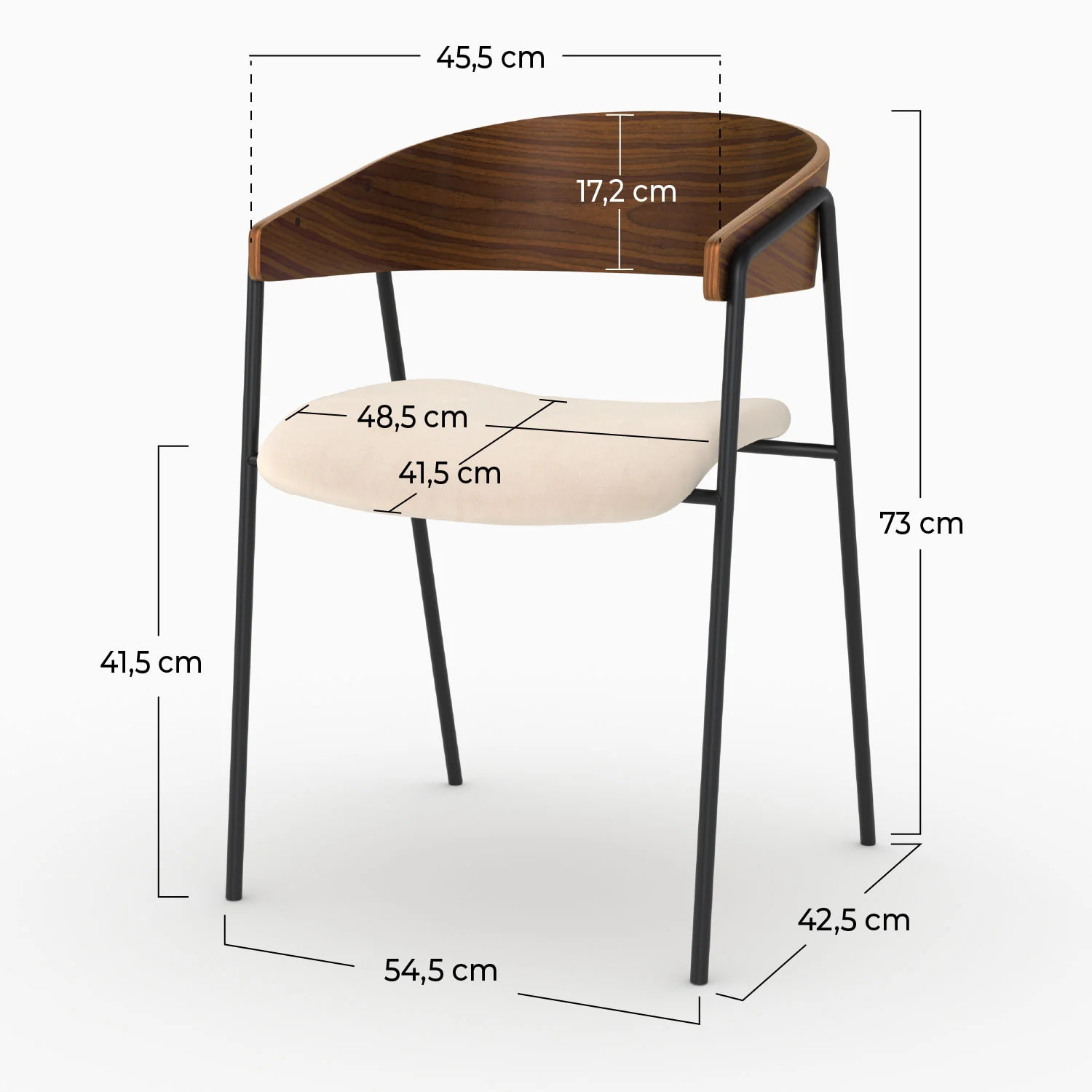 Lot de 2 chaises en velours blanc cassé et bois de noyer - Esmée