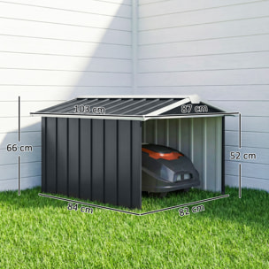 Garaje para Robot Cortacésped de Acero Galvanizado con Techo Dos Aguas, Caseta para Robot Cortacésped, 87x103x66 cm, para Jardín, Exterior, Césped, Gris Oscuro