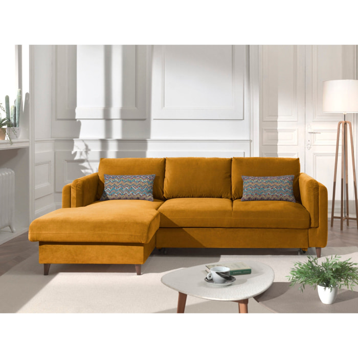 Brooke - canapé d'angle gauche - convertible avec coffre - 4 places - en velours - Jaune