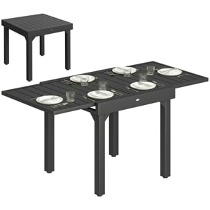 Mesa de Jardín Extensible, Mesa de Comedor Exterior Extensible 80/160x80 cm, de Aluminio, con Superficie de Lamas, Carga 70 kg, Mesita Rectangular para 4-6 Personas, para Patio, Terraza, Negro