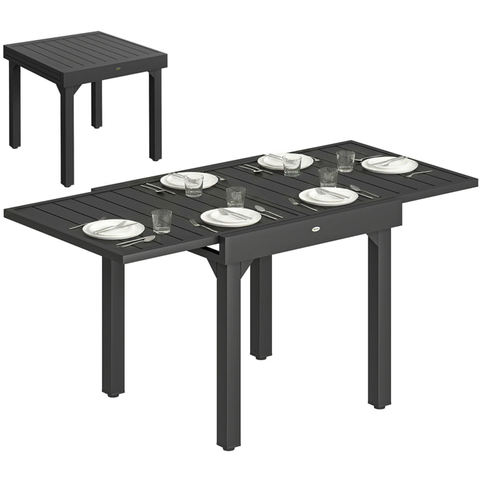 Mesa de Jardín Extensible, Mesa de Comedor Exterior Extensible 80/160x80 cm, de Aluminio, con Superficie de Lamas, Carga 70 kg, Mesita Rectangular para 4-6 Personas, para Patio, Terraza, Negro