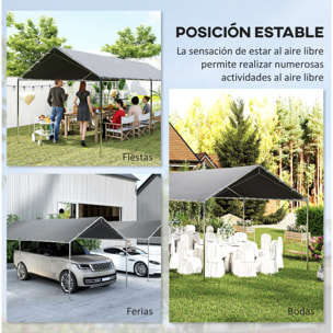 Carpa Garaje para Coche 3x6 m, Cochera Exterior Portátil con Marco de Acero Galvanizado, Impermeable, Anti-UV, Pabellón Gazebo de Jardín con Accesorios, para Eventos, Fiestas, Gris