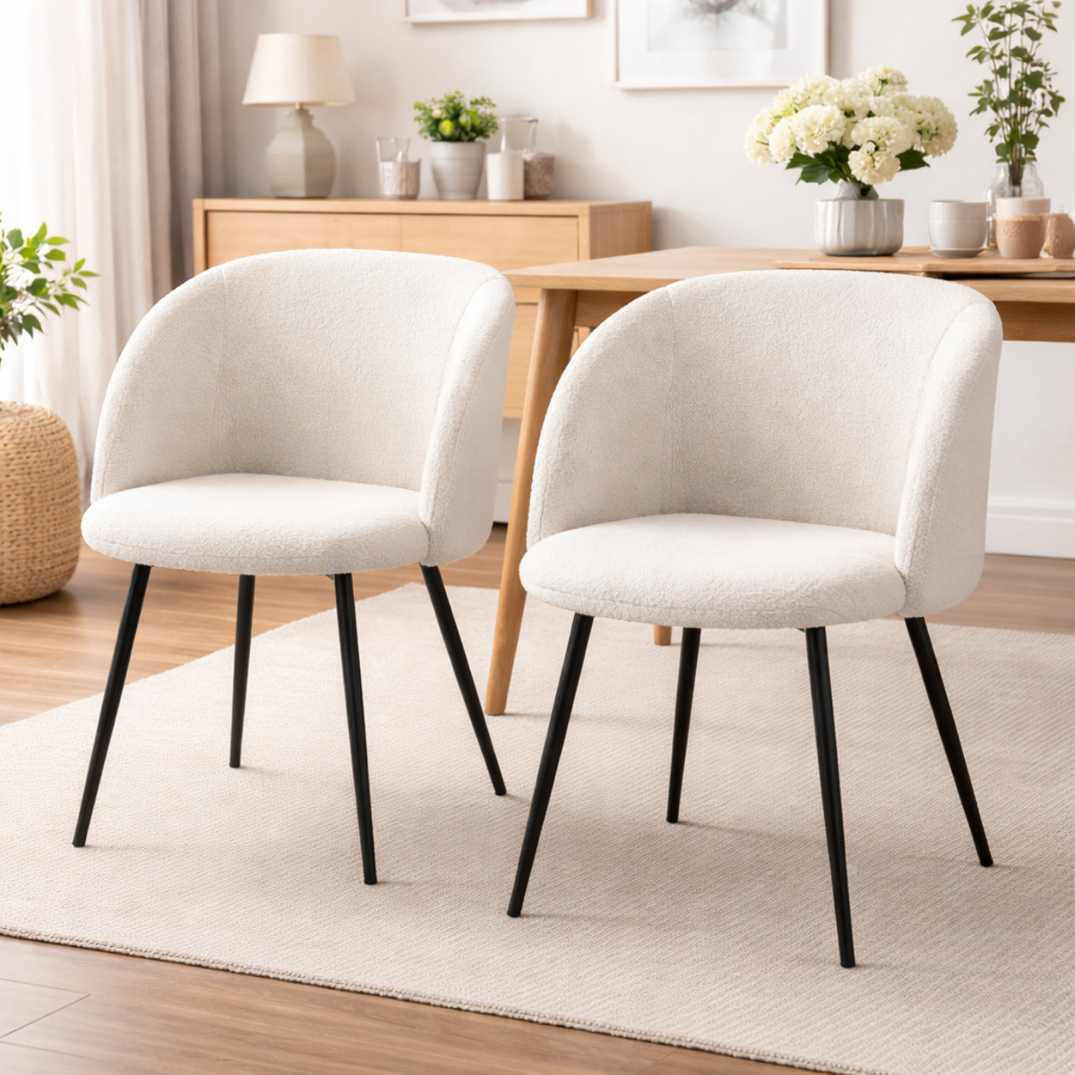 Lot de 2 chaises – Tissu bouclé – Style contemporain