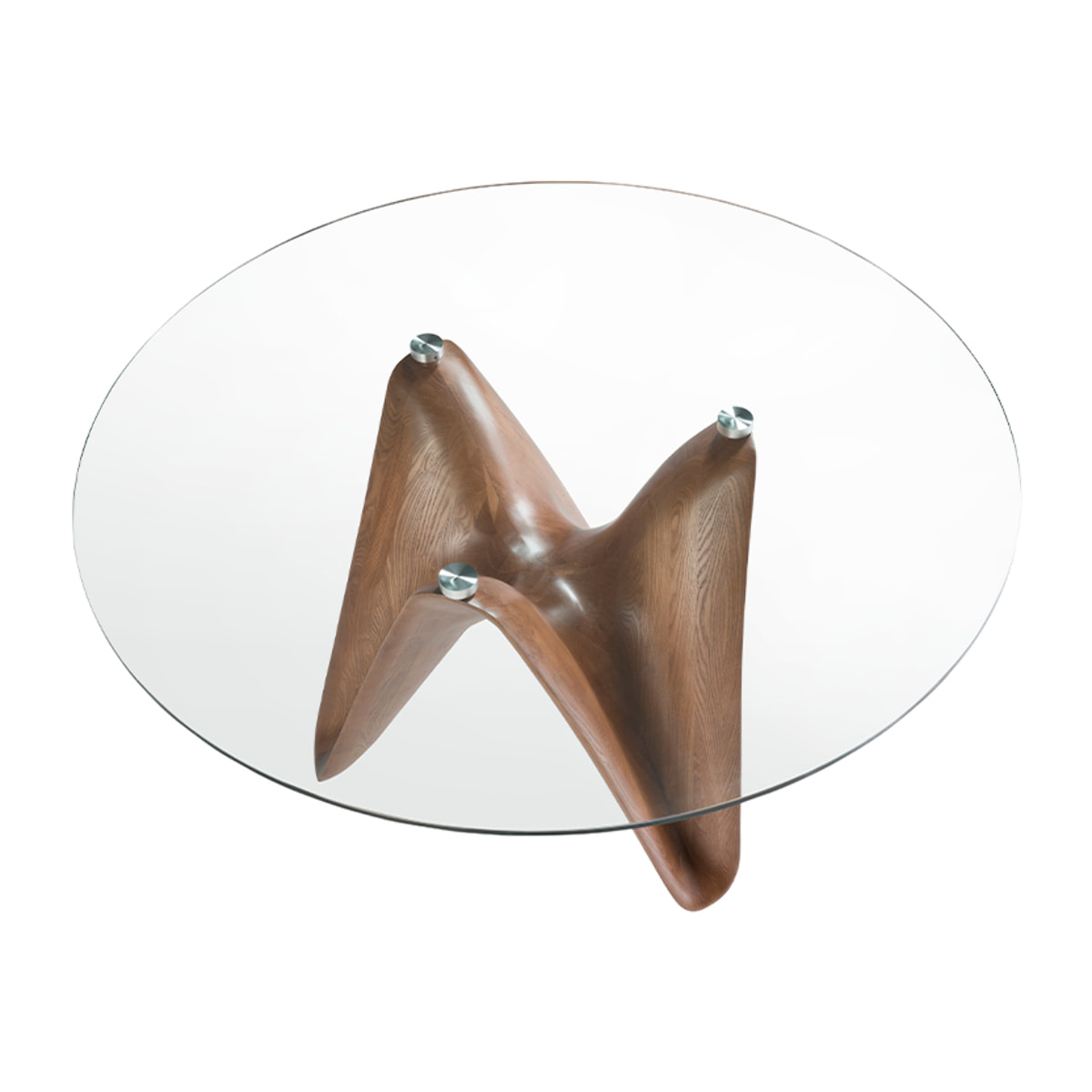 Mesa comedor redonda con tapa fija de cristal templado patas de madera en nogal 130x130x75cm