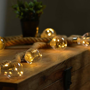 guirnalda en cuerda de yute con 30 luces led de luz calida