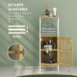 Armario Alto de Baño Columna de Baño Mueble Auxiliar de Baño con 1 Estante Abierto 1 Puerta y 1 Estante Ajustable 32x30x90,5 cm Natural y Blanco