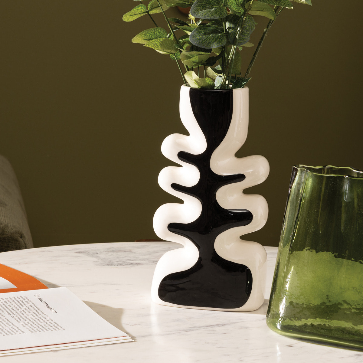 Vase vague "Twis" céramique noir & blanc H28cm