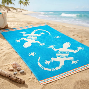 Serviette de plage éponge velours Jacquard - Ibo - 100x175cm - 470g/m²