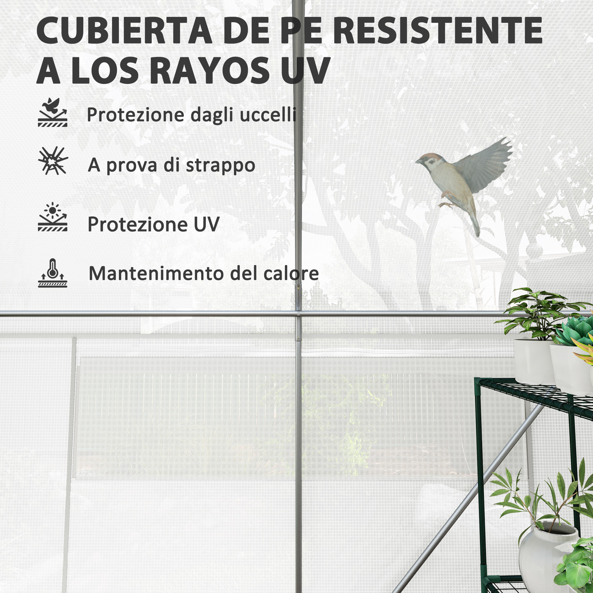 Invernadero de Exterior 6x3x2 m Invernadero de Túnel con 6 Ventanas de Malla Cubierta de PE Anti-UV y 3 Puertas Enrollables con Cremallera Invernadero para Jardín Patio Blanco