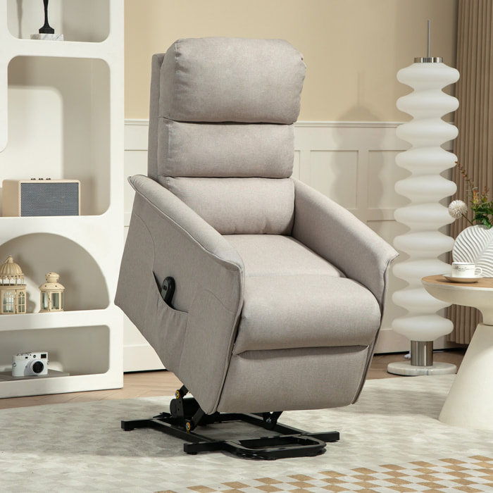 Sillón Relax Reclinable Eléctrico Sillón Levanta Personas con Mando a Distancia y Bolsillo Lateral Sillón Elevador para Salón Dormitorio Beige