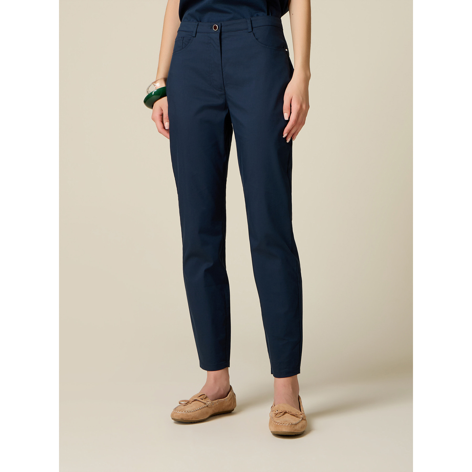 Oltre - Pantalones ajustados de mezcla de algodón - Azul
