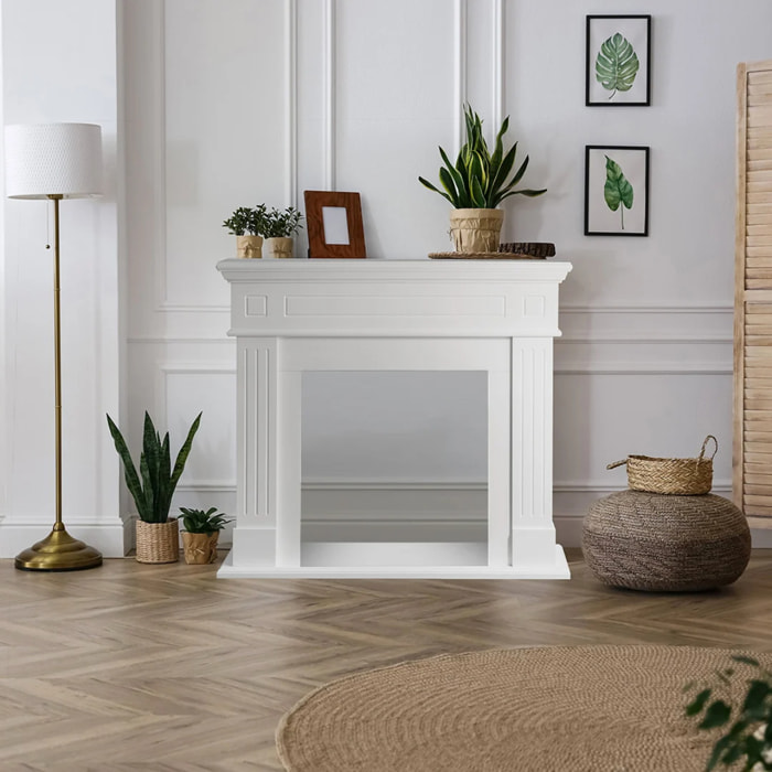 Cambridge - Cornice per Camino 110x100x36 cm Rivestimento Decorativo in Legno MDF Bianco