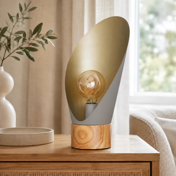 Lampe à poser en métal taupe et bois H44 cm - Spoon