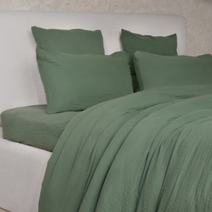 Parure Housse De Couette Uni 100% Gaze de Coton - Ava - Vert Cèdre