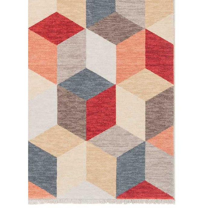 tapis salon 140x195 tissé en laine multicolore rectangle motif géométrique