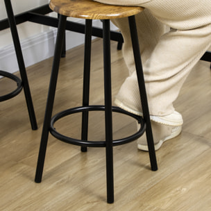 Juego de Muebles Altos Mesa y Sillas de Bar de 5 Piezas Mesa de Comedor Industrial y 4 Taburetes Redondos con Marco de Metal para Pub Comedor Marrón Rústico