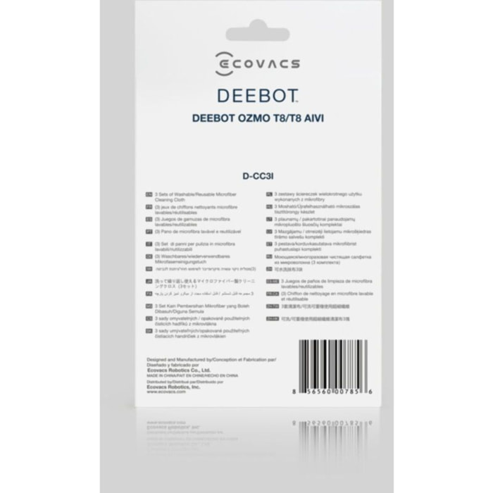 Lingettes et serpillères ECOVACS Lavage microfibre réutilisable D-CC3I robot Deebot T8 N8