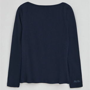 Camiseta azul marino de manga larga y cuello barco Polo Club