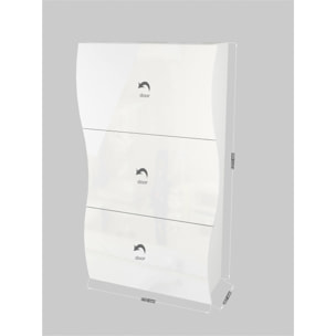 Scarpiera moderna, Made in Italy, Portascarpe da ingresso, a 3 ante a ribalta, cm 71x27h122, colore Bianco lucido