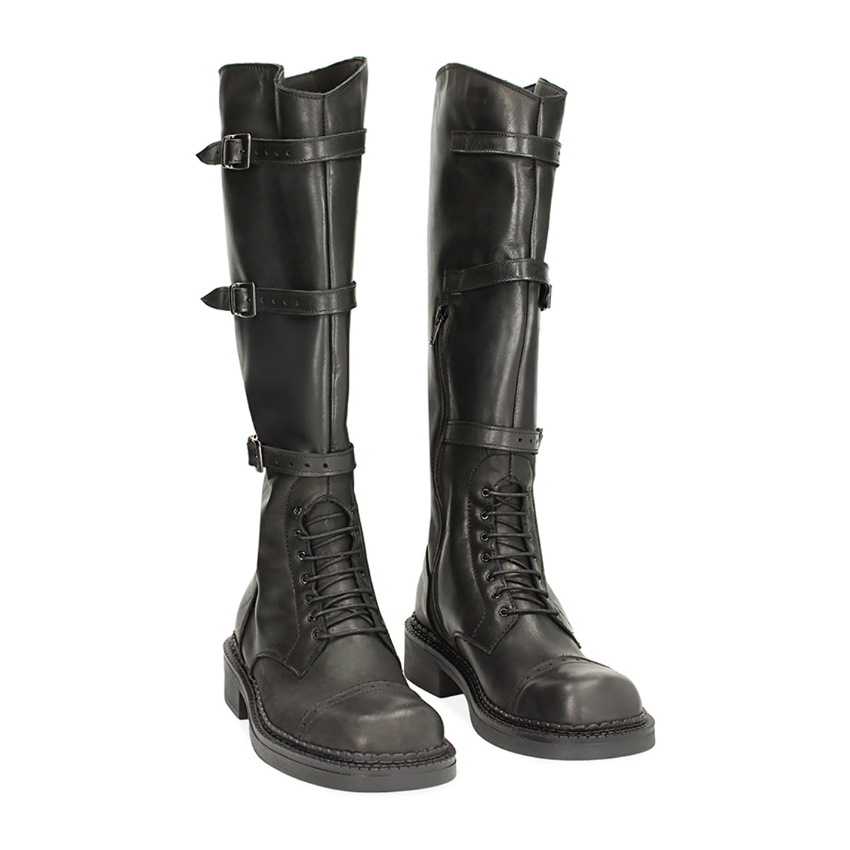 Botas de combate de cuero negro