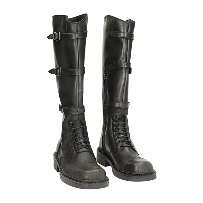 Botas de combate de cuero negro