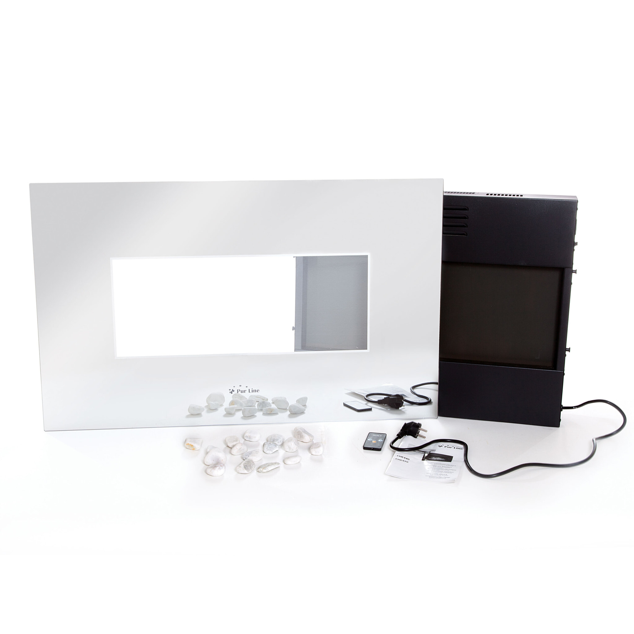 Cheminée électrique en verre trempé effet miroir avec télécommande